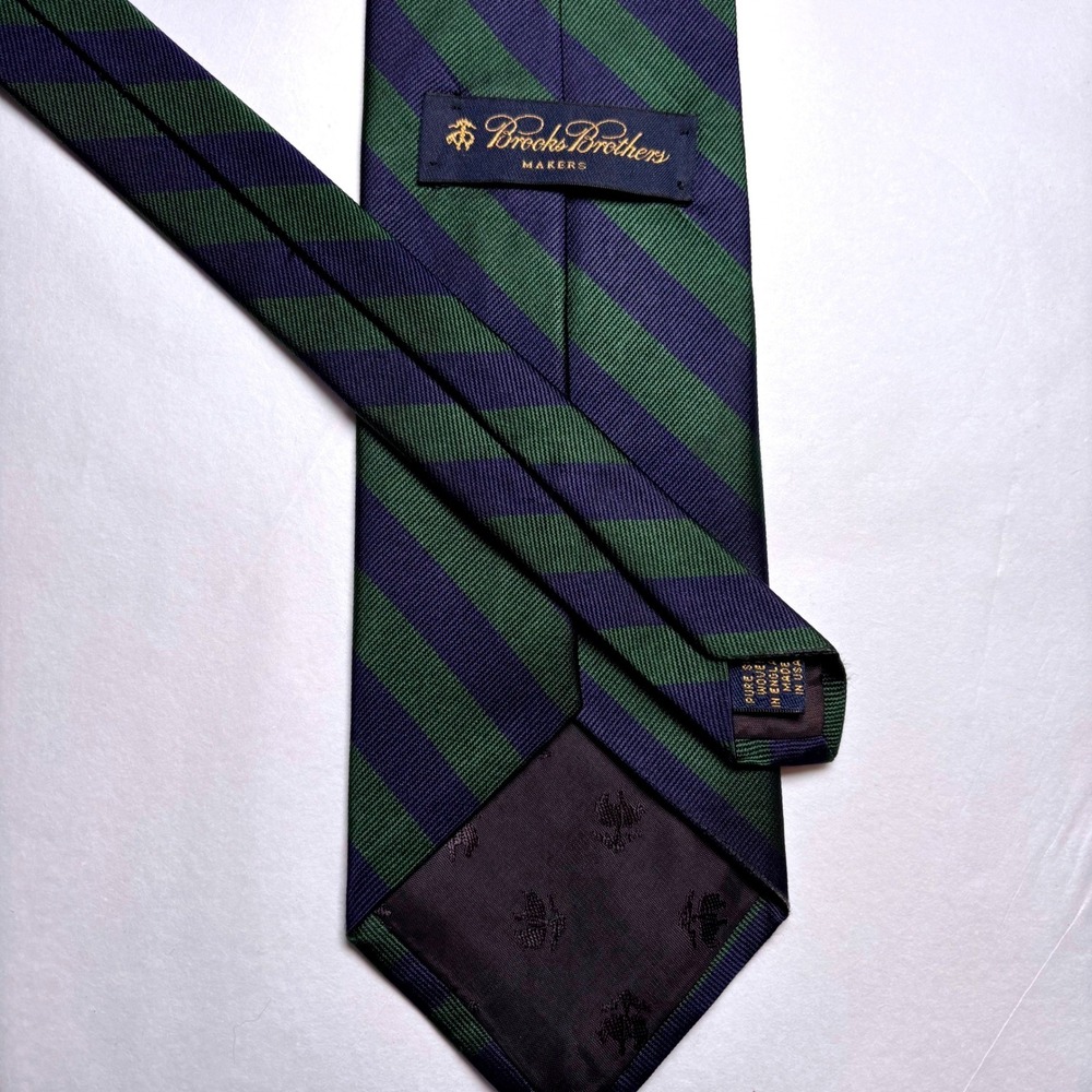Brooks Brothers Makers Silk Repp Stripe Tie Navy Blue Green Made in USA